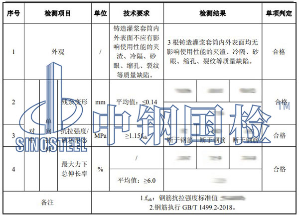 灌漿套筒檢測項目結果
